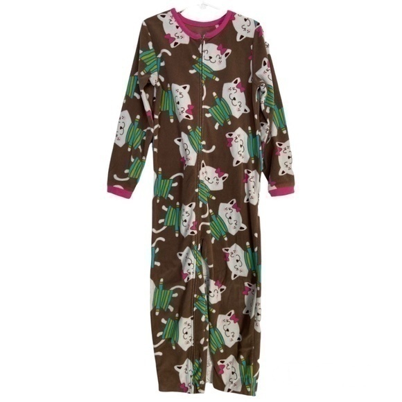 Carters Girls Pajamas Size 6 Fleece Cat Print Zip Up 1 Piece Footless Pajamas - Picture 1 of 15